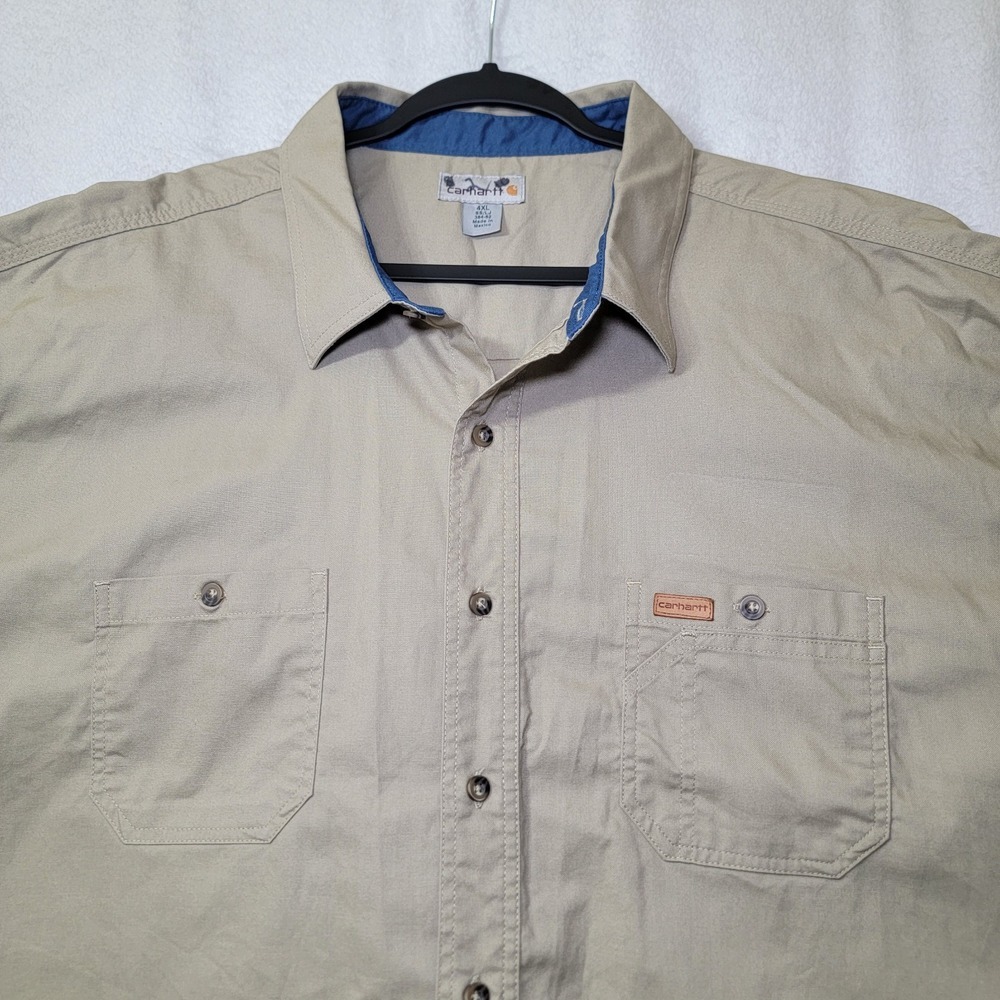 Carhartt Tradesman Men's Short‎ Sleeve Durable Work Shirt Khaki 4XL BT Botton Up